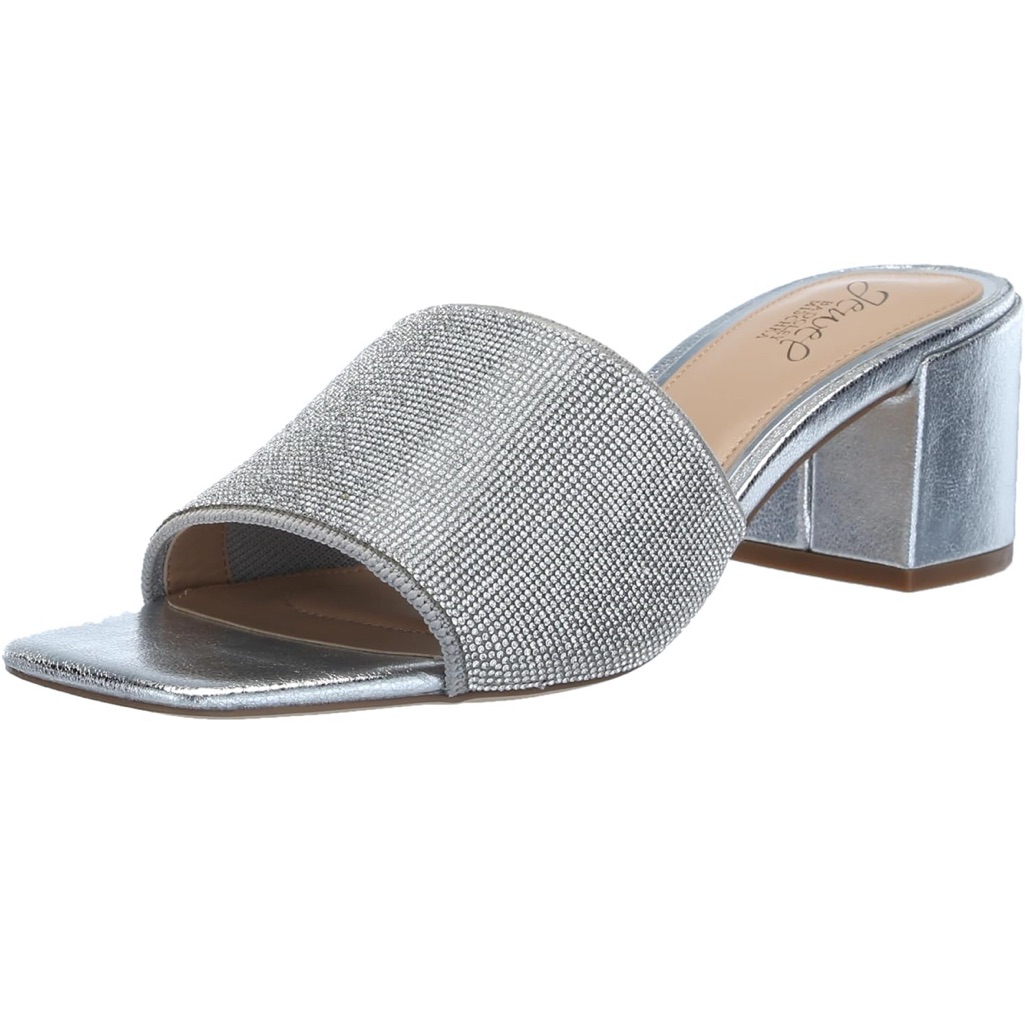 Badgley Mischka Silver Mules With Chunky Heel